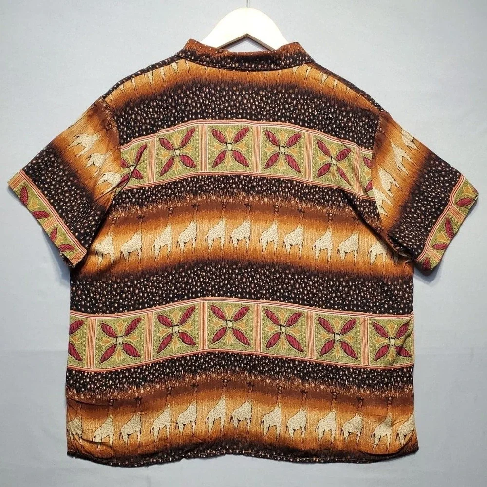 VTG California Krush Rayon Giraffe Safari Shirt Women XL Brown Indie Sleaze Boho